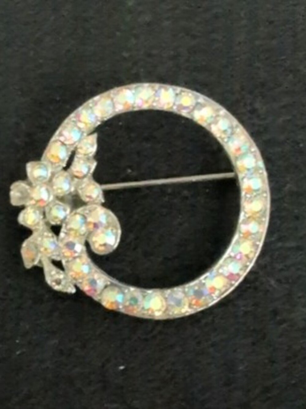 Vintage White Jeweled Wreath Broach